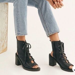 Free People City of Lights Block Heel Black Lace-Up Sandals 38